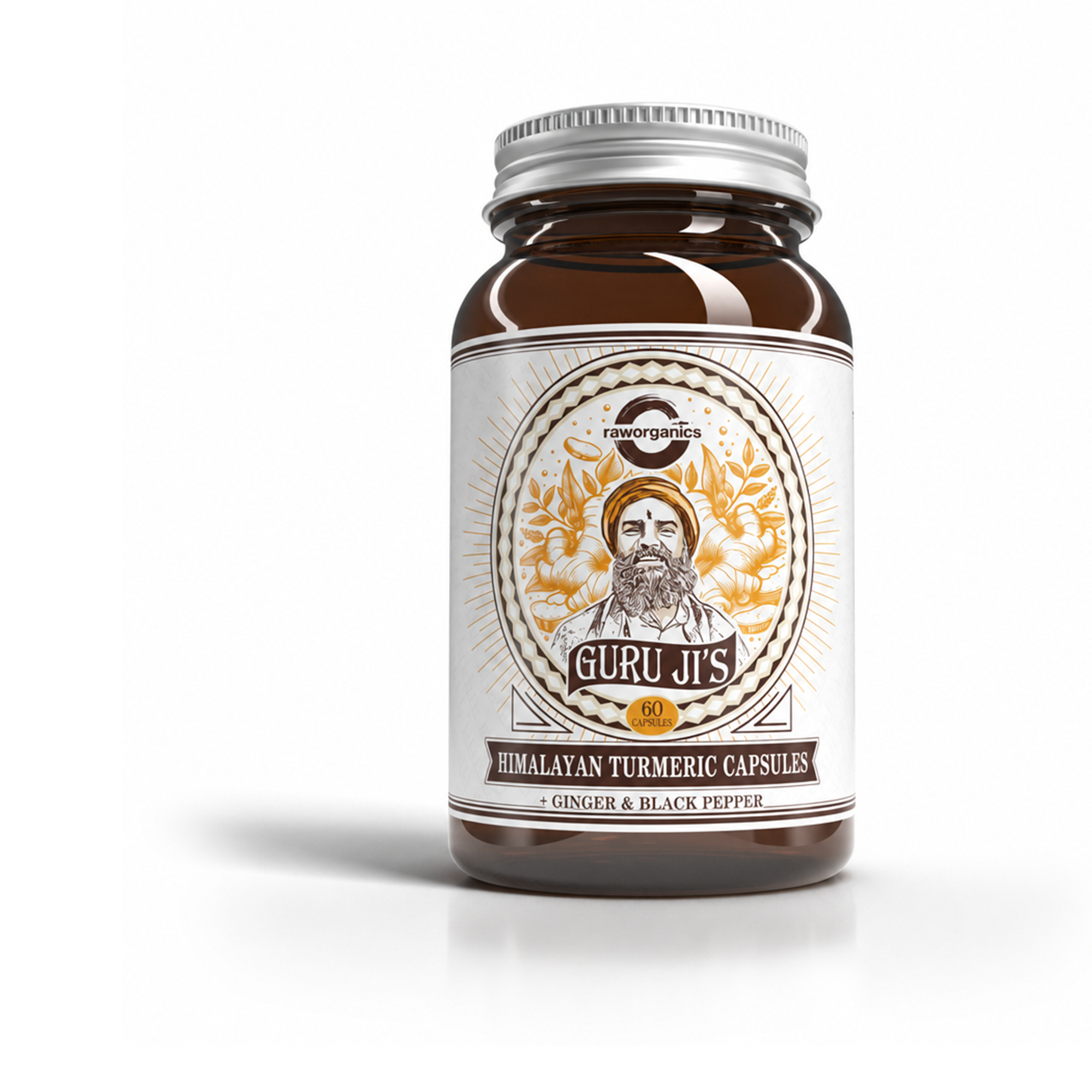 Guru Ji's Himalayan Turmeric Capsules - amber jar