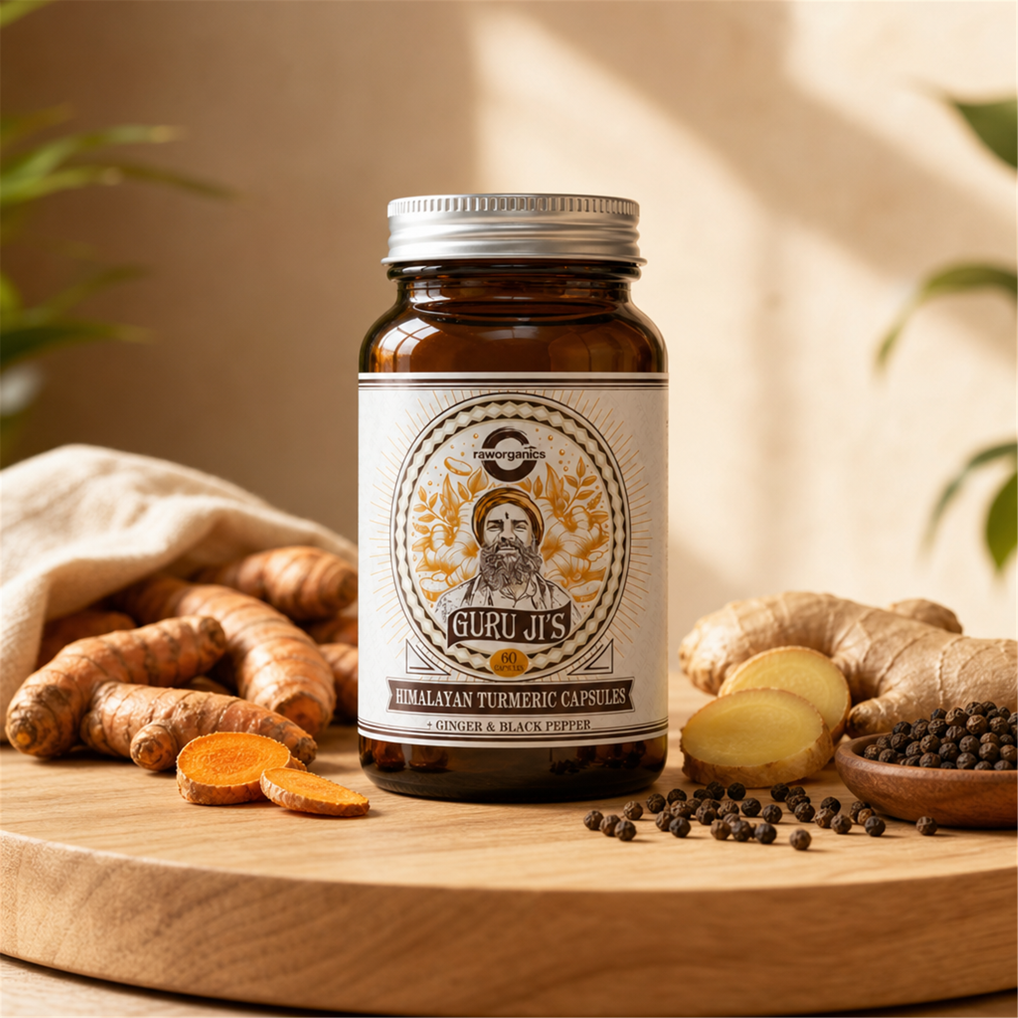 Guru Ji's Turmeric Capsules with fresh turmeric, ginger and black pepper