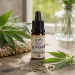 Whitey 5% CBGa oil with fresh hemp leaves